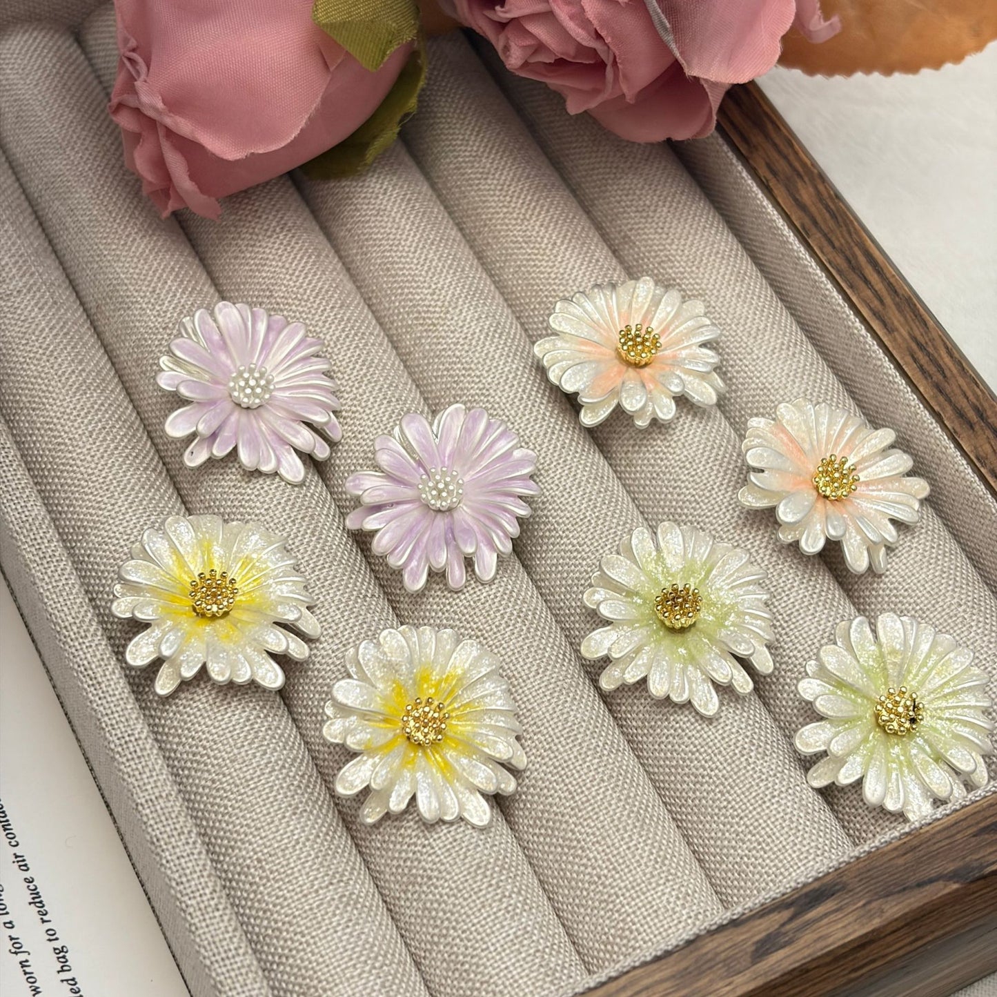 Oil Daisy Flower Female Sweet Cute Stud Earrings