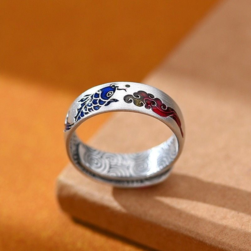 Women's Blossom Koi Retro Ethnic Style Exquisite Carved Rings