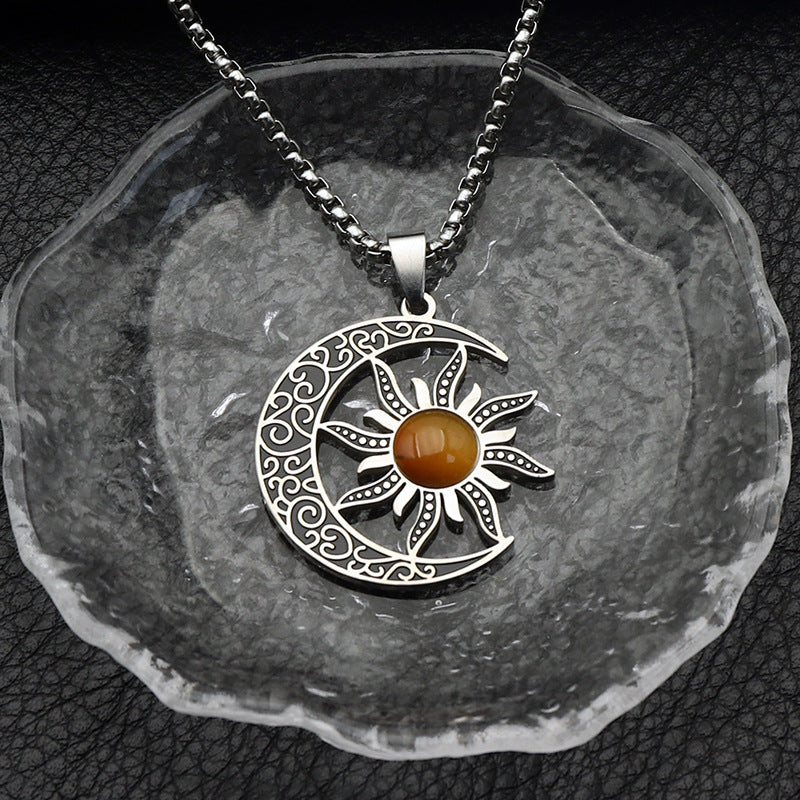 Stainless Steel Fashion Moon Sun Bohemian Titanium Clavicle Necklace