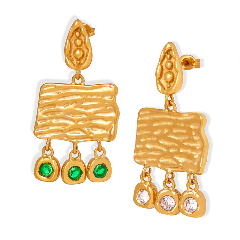 Personality Pod Irregular Texture Square Plate Steel Bean Inlaid Zircon Rings