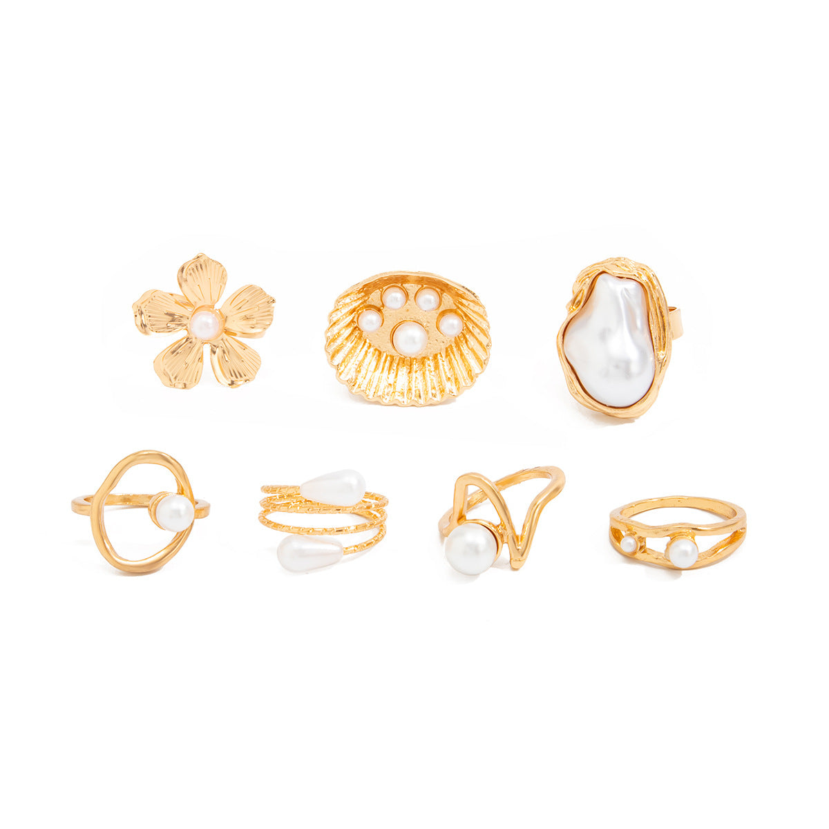 Women's Irregular Geometric Inlaid Imitation Pearl Design Open Ring
