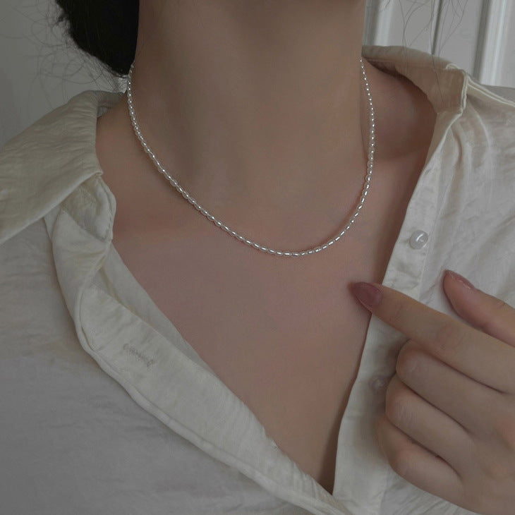 Women's Rice Grain Freshwater Pearl Simplicity Fashion Temperament Design Clavicle Chain Necklace