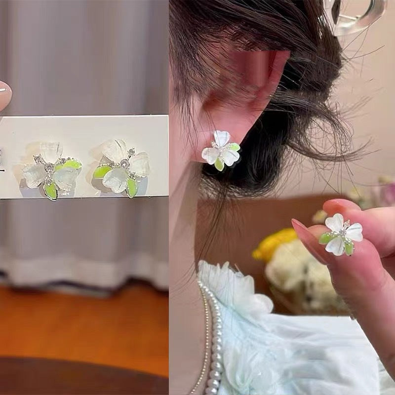 Style Green Flower Temperamental Fairy Refined Earrings