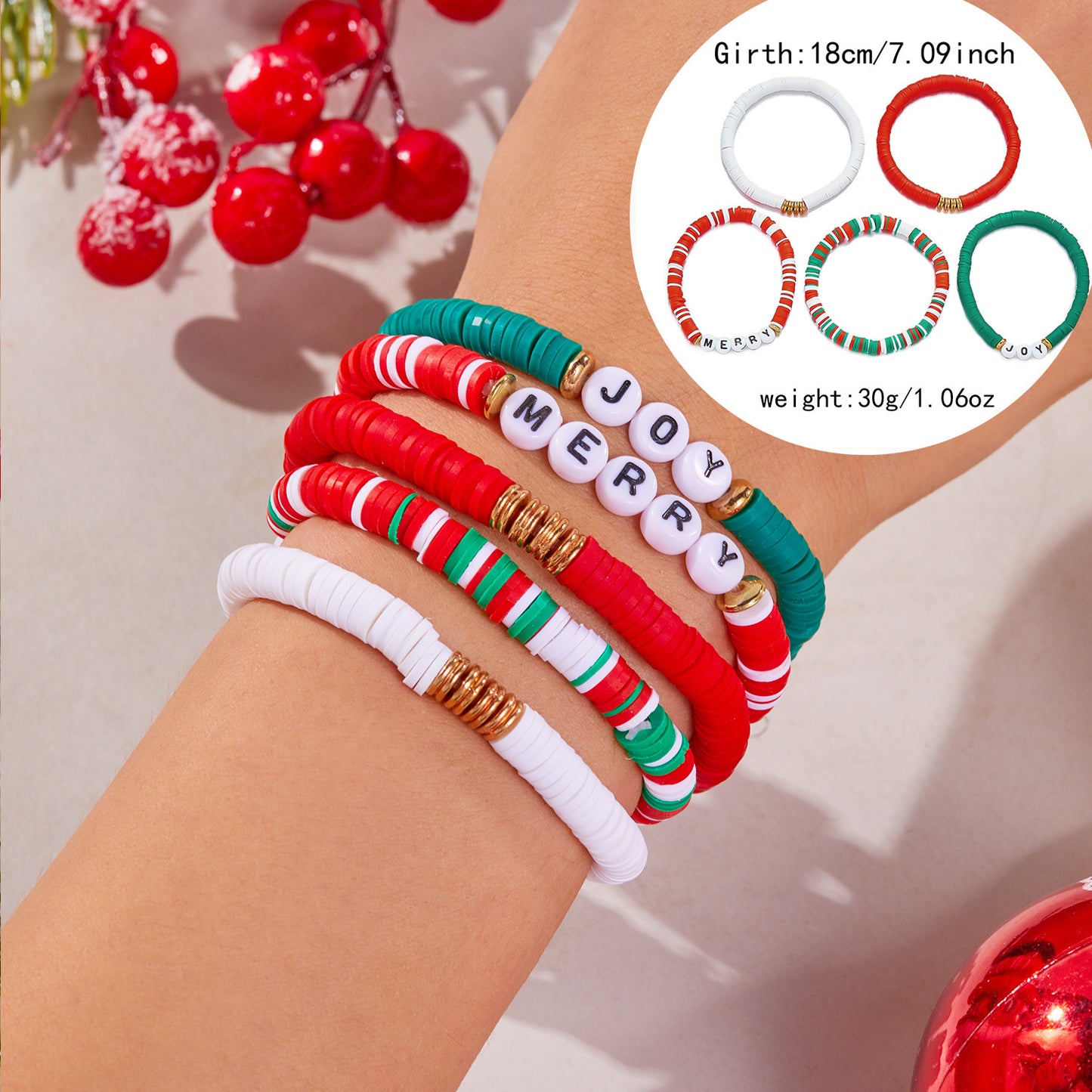 Contrast Color Polymer Clay Beaded Holiday Gift Bracelets