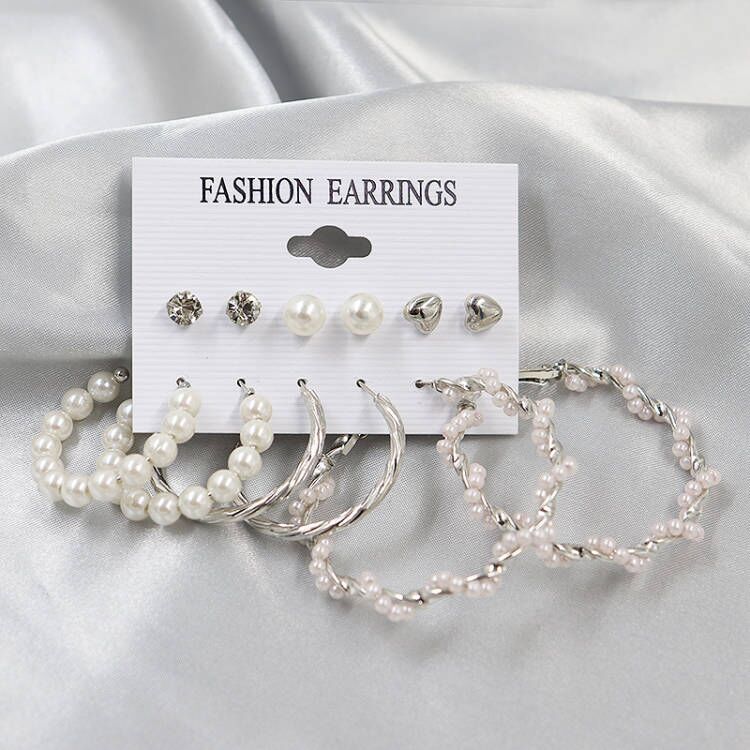 Graceful Pearl Large Circle Metal Pairs Rings