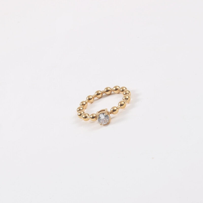 Round Bead Zircon Rhinestone Titanium Steel Gold Rings