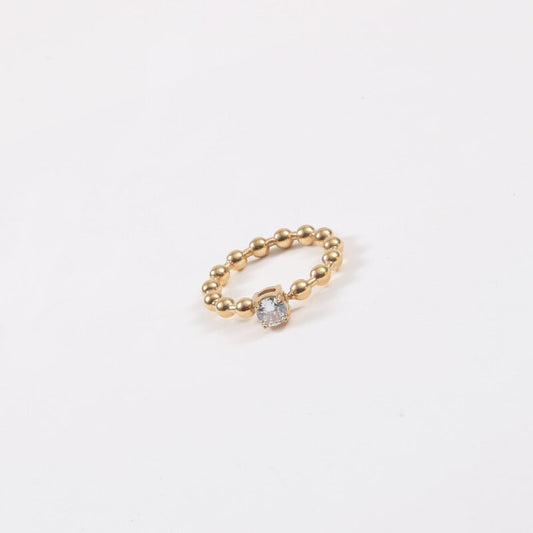 Round Bead Zircon Rhinestone Titanium Steel Gold Rings
