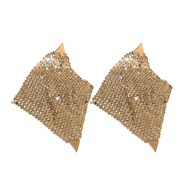 Sier Needle Triangle Sequins Irregular Exaggerated Earrings