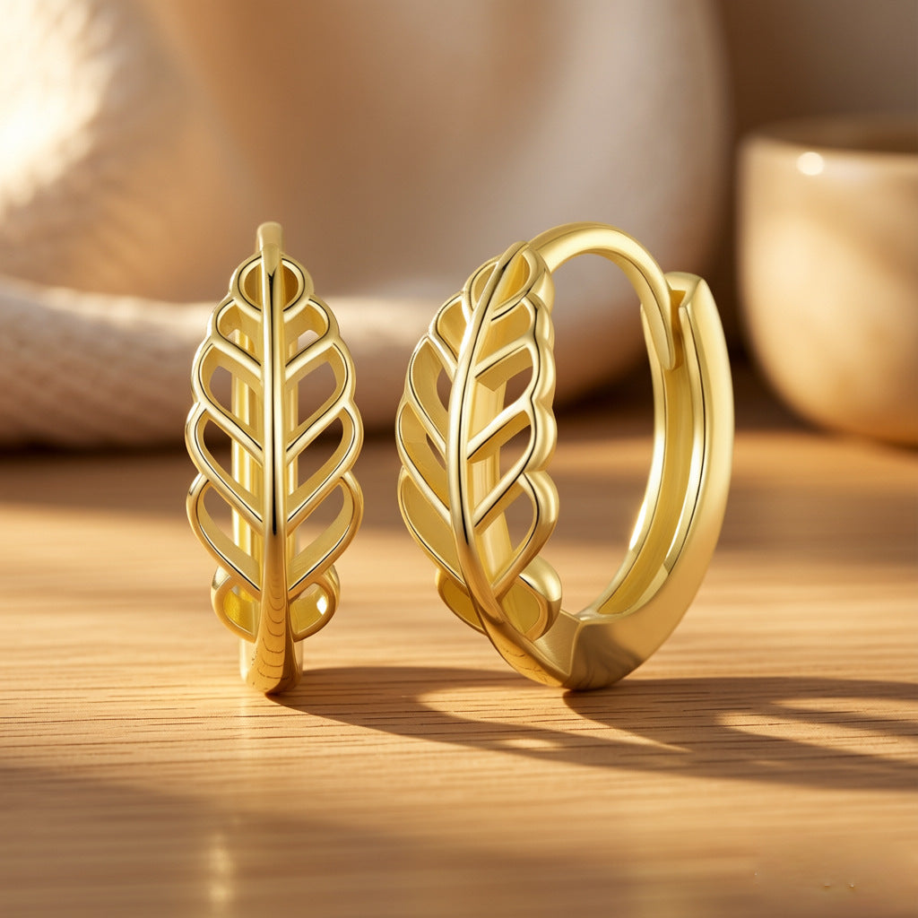 Personality Leaves Hollow Design Clip High Sense Simple Earrings