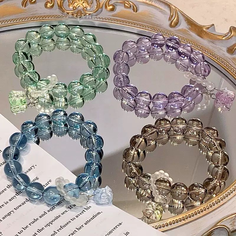 Imitation Crystal Colored Glaze Glass Gift Couple Hand Bracelet