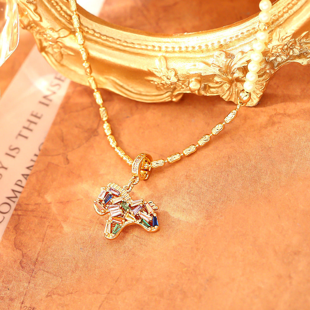 Zircon Colorful Pony Pearl Exquisite National Style Clavicle Chain Necklace