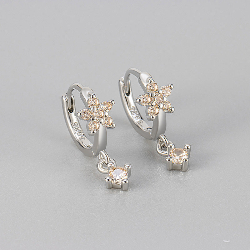 Multicolor Zircon Plum-shaped Personality Fashion Flower Ear Buckle