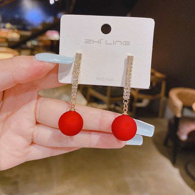 Needle Red Female Chinese Style Long Tassel Earrings