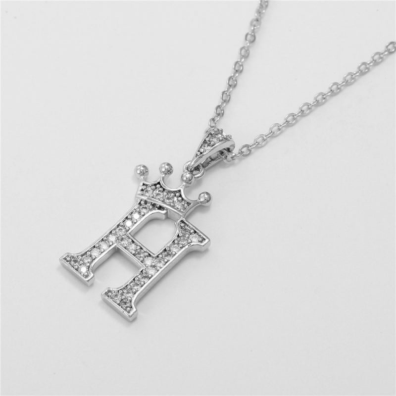 Zircon Crown English Letter Design Gold Clavicle Necklace