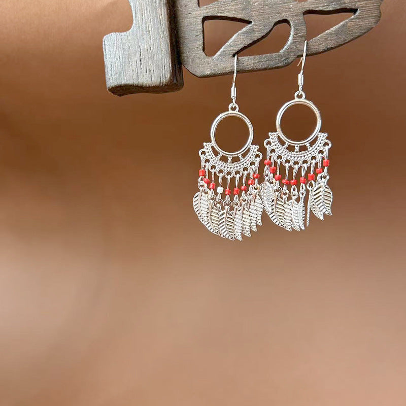 Sier Ethnic Style Peacock Retro Ear Hook Vintage Scenic Spot Earrings