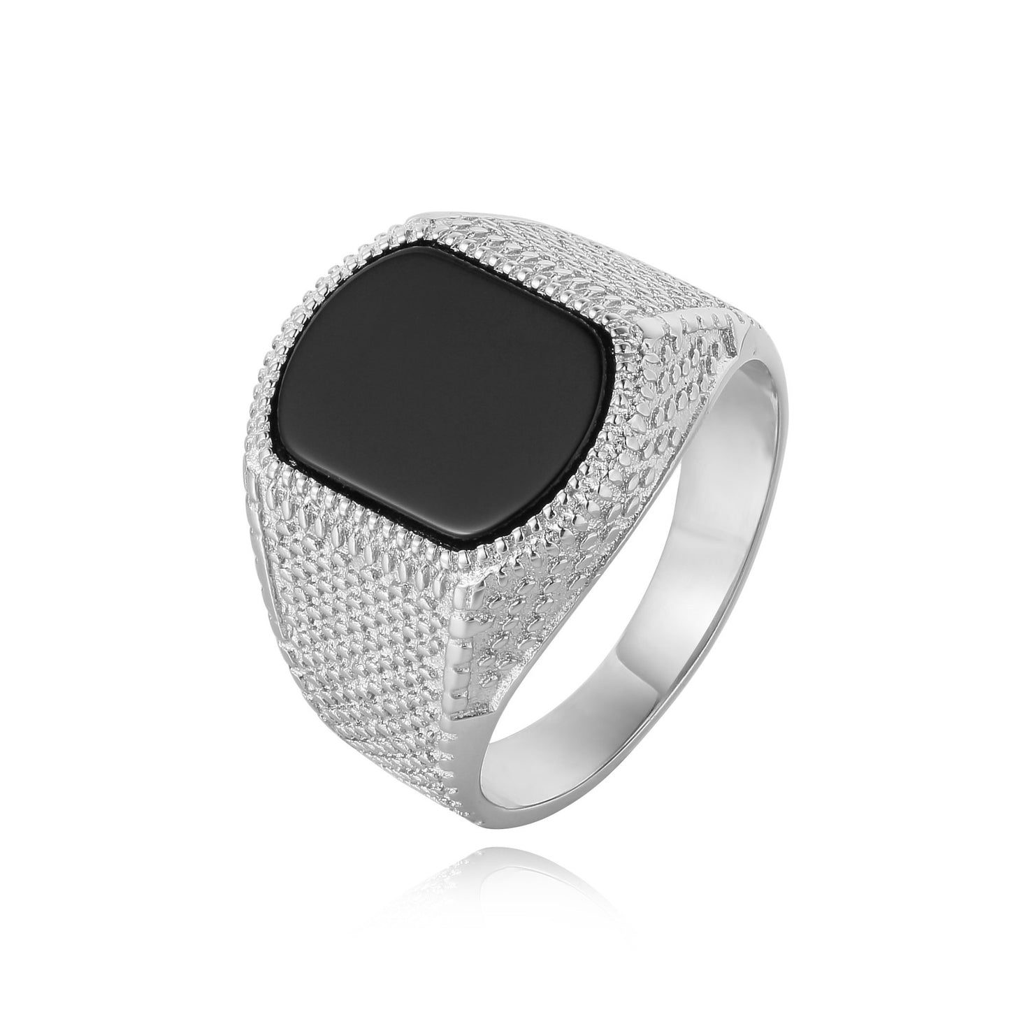 Men's Fashion Simple Black Onyx Titanium Steel Ring