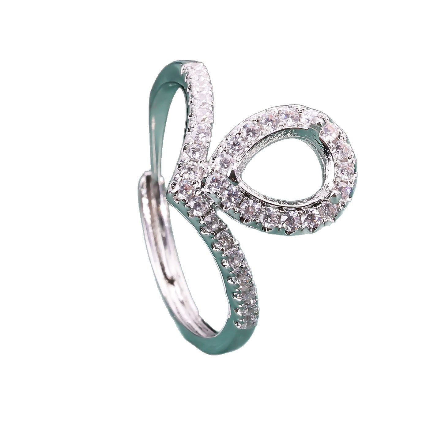 Water Drop Pear-shaped Empty Setting Inlaid Topaz Colored Gems Chinese Rings