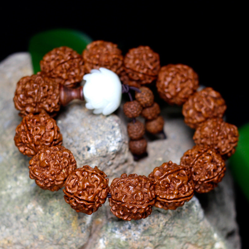 Women's & Men's Root White Jade Lotus Rosary Seed Scenic Bracelets
