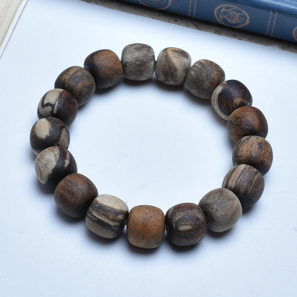 Wooden Prayer Beads Rosary Log String Flower Leather Bracelet