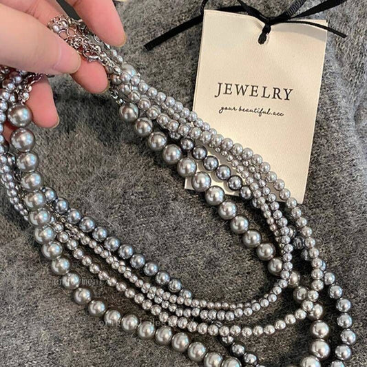 Women's Gray Pearl Sweater Light Luxury Temperament Clavicle Necklaces