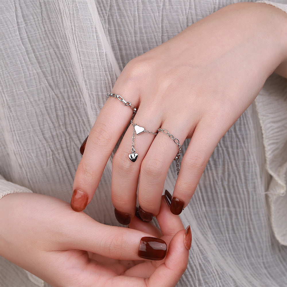 Pull Love Heart-shaped Female Fashion Artistic Tassel Five-pointed Ring
