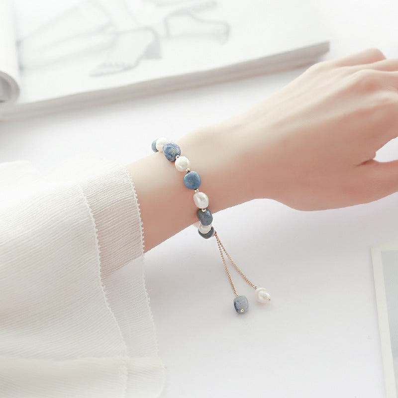 Women's Blue Jade Pearl Korean Fashion Simple Grace Bracelets