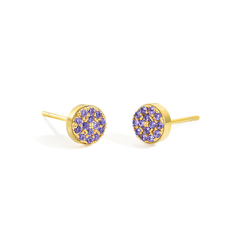 Women's Stainless Steel Petite Round Full Diamond Gold Earrings