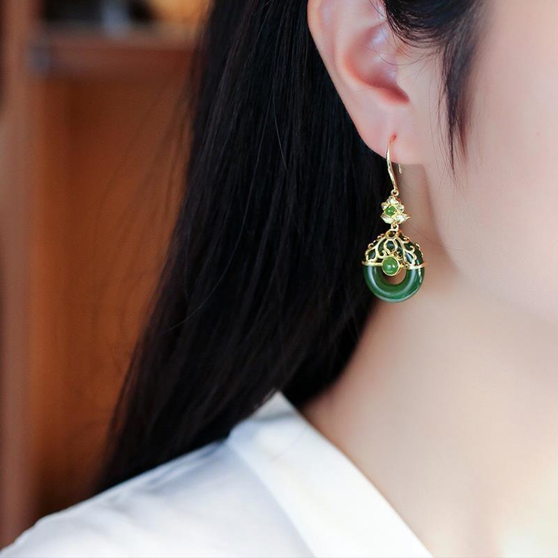 Women's Flower Ethnic Style Ancient Han Chinese Clothing Cheongsam Long Ear Earrings