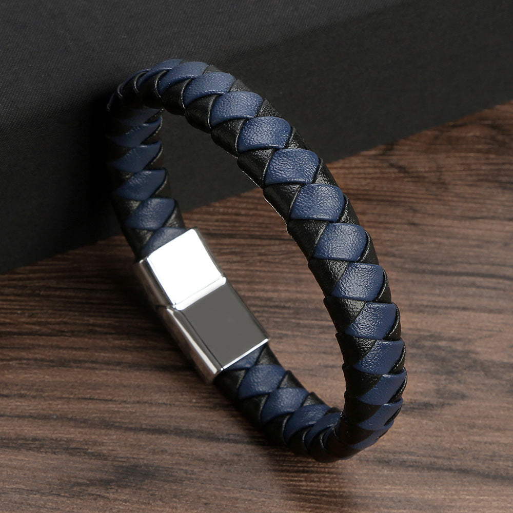 Men's Buckle Simple Woven Mixed Color Leather Bracelet