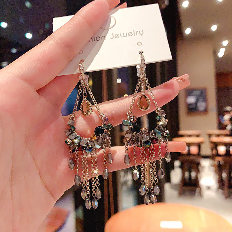 Retro Style Long Tassel Face Slimming Earrings