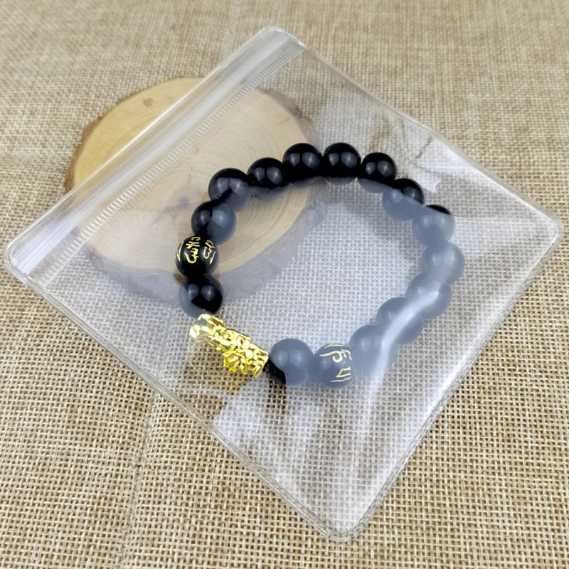 Men's Obsidian Gilt Six Words Mantra Two Yuan Store Bracelet