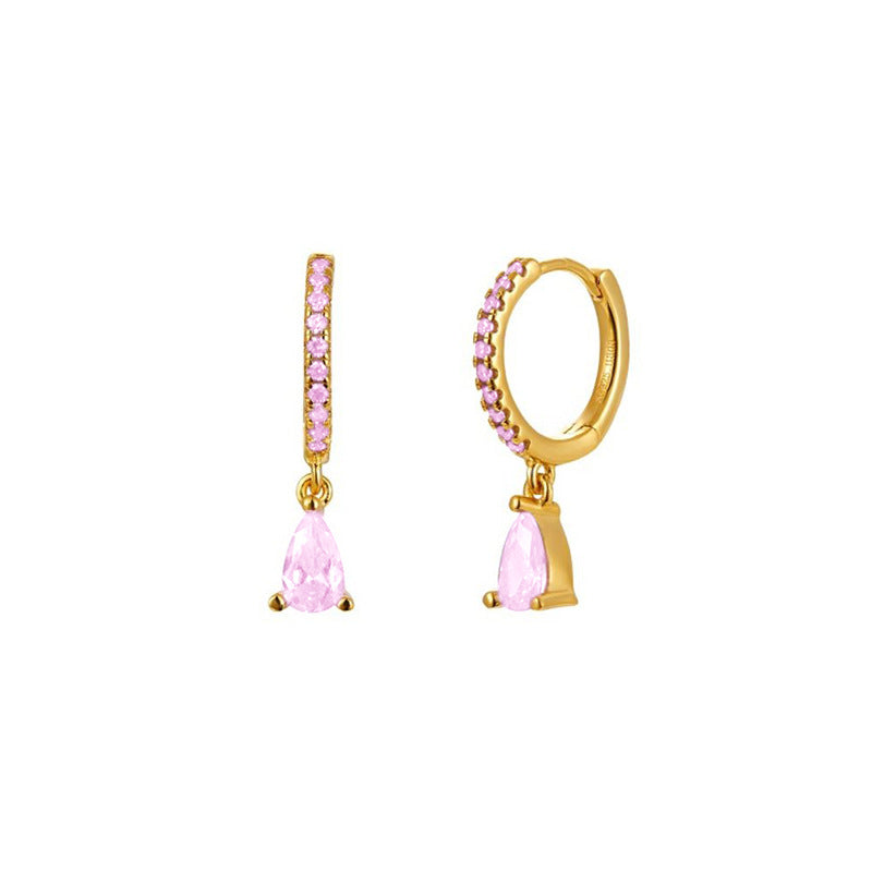 Women's Luxury Sier Needle Style Geometric Water Drop Diamond French Ear Earrings