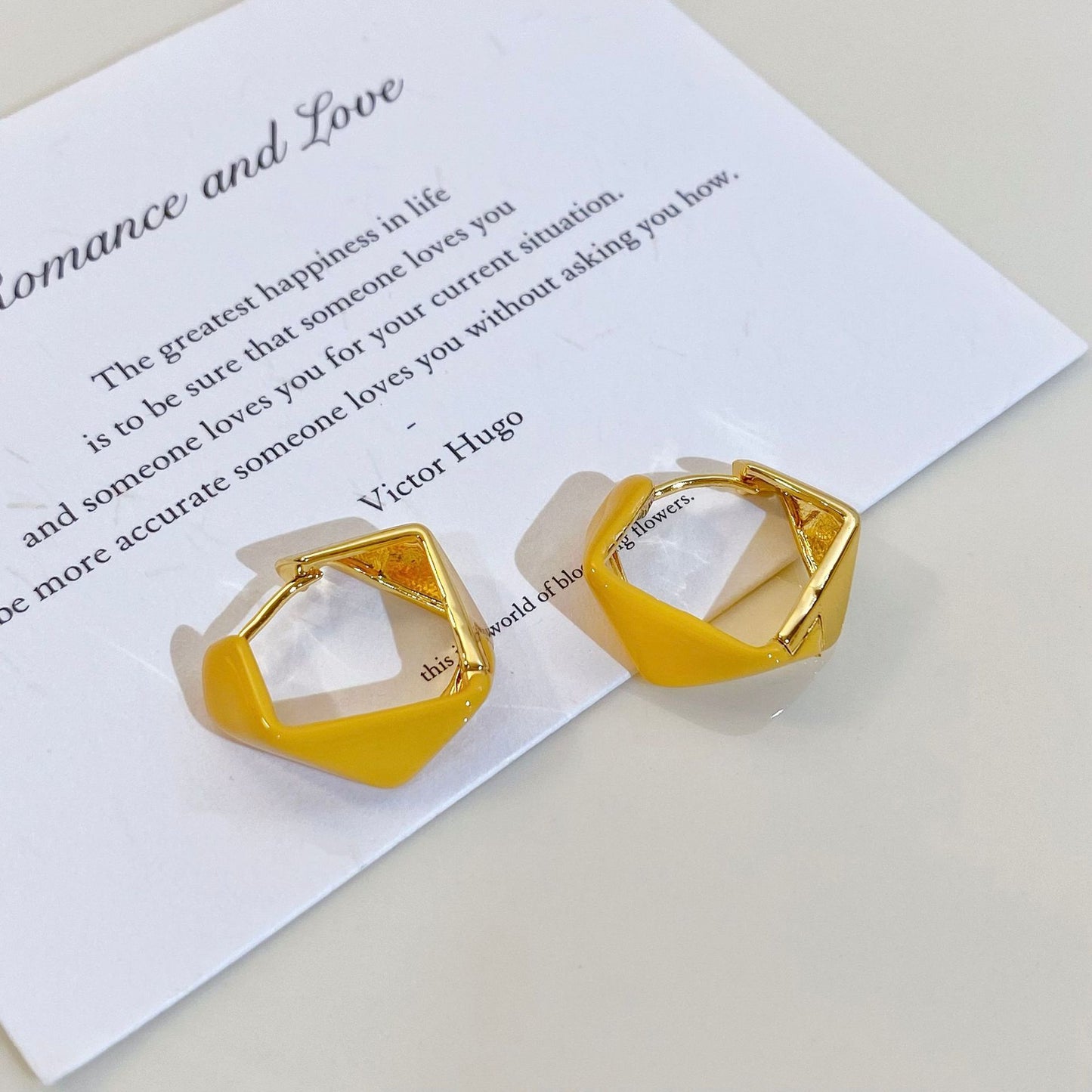 Copper Plated Real Gold Irregular Polygon Enamel Drip Glazed Color Earrings