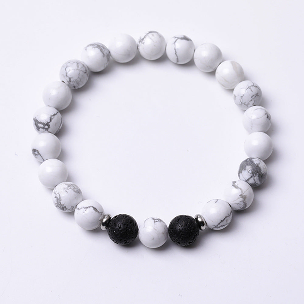 Women's & Men's Black Flash Mixed White-barked Pine Volcanic Rock Diamond-shaped Iron Ore Bracelets