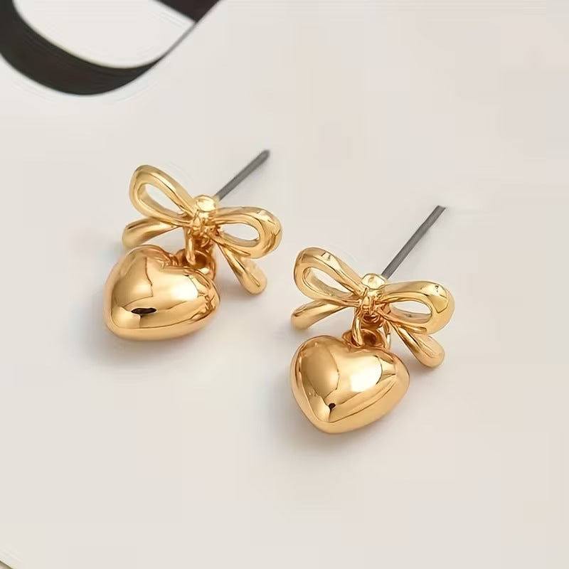 Style Bow Love Female Fashion Heart-shaped Design Stud Earrings