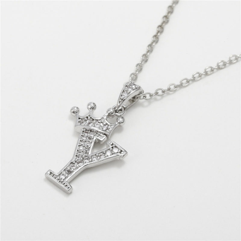 Zircon Crown English Letter Design Gold Clavicle Necklace