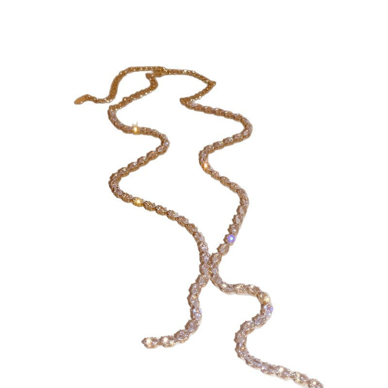 Women's Style Simple Cold Zircon Water Drops Tassel Light Luxury Necklace