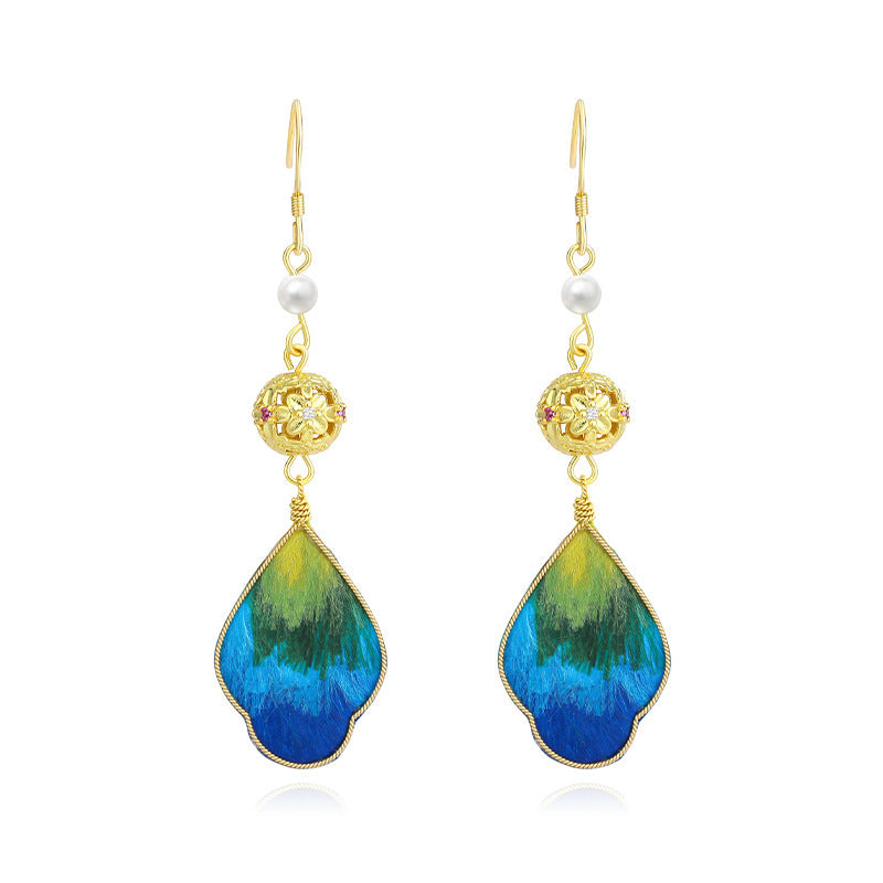 Needle National Style Cloisonne Silk Handicraft Female Han Costume Cheongsam Earrings