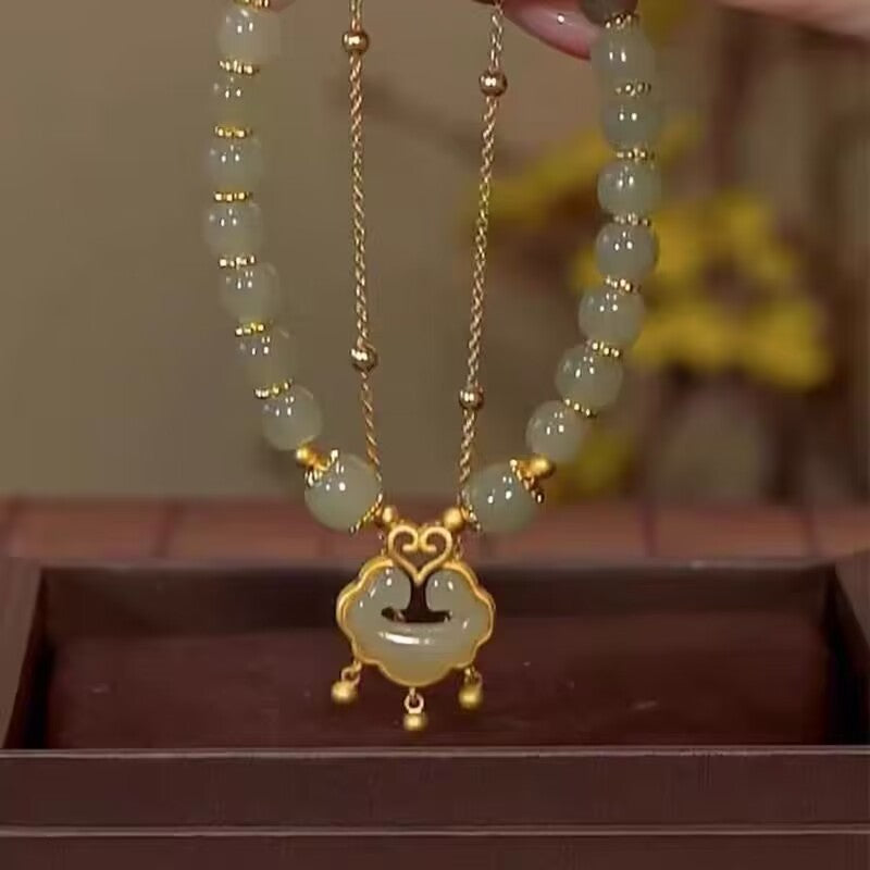 Safety Lock Bell Light Luxury Niche With Jade Emerald Lucky Bracelet