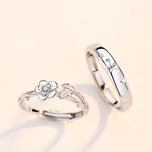 Women's & Men's Rose Couple Romantic Flower Korean Style Rings