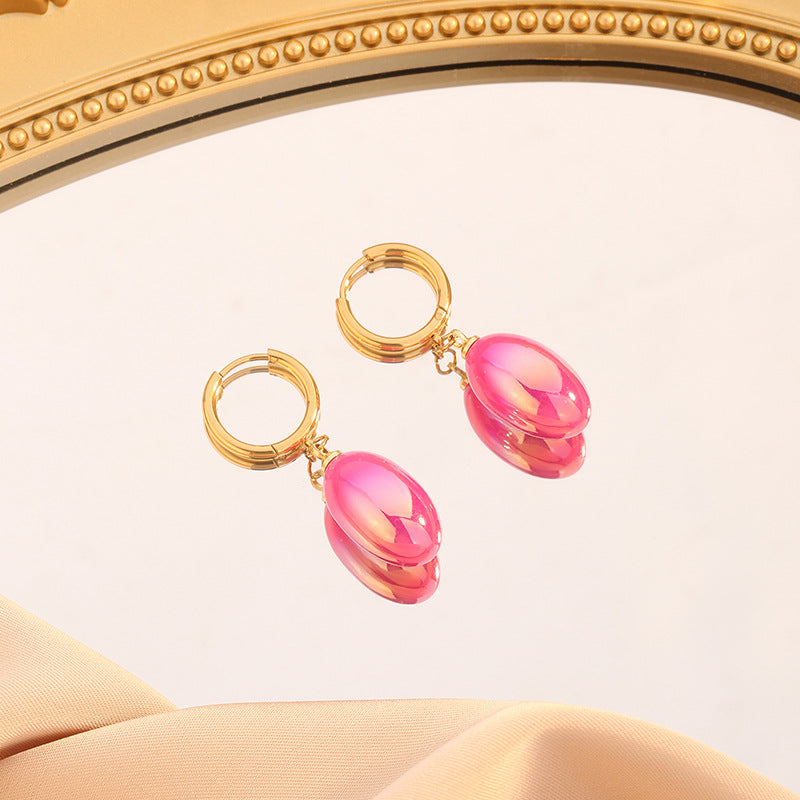 Women's Pear-shaped Water Drop Dopamine Painted Titanium Steel Simple Earrings