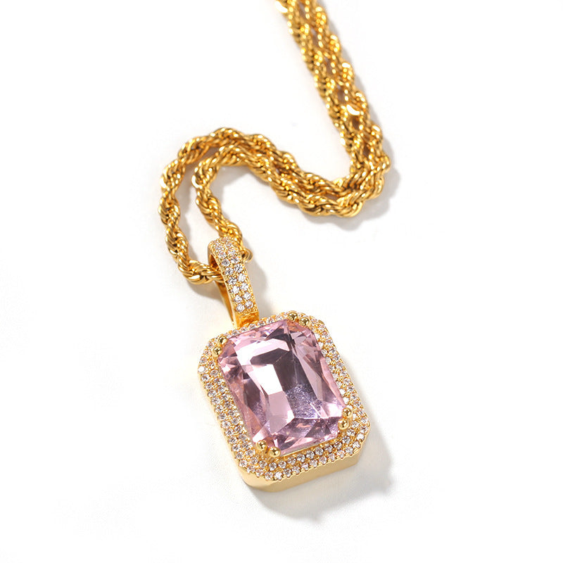 Fluorescent Square Solid Gemstone Niche Bag Necklaces