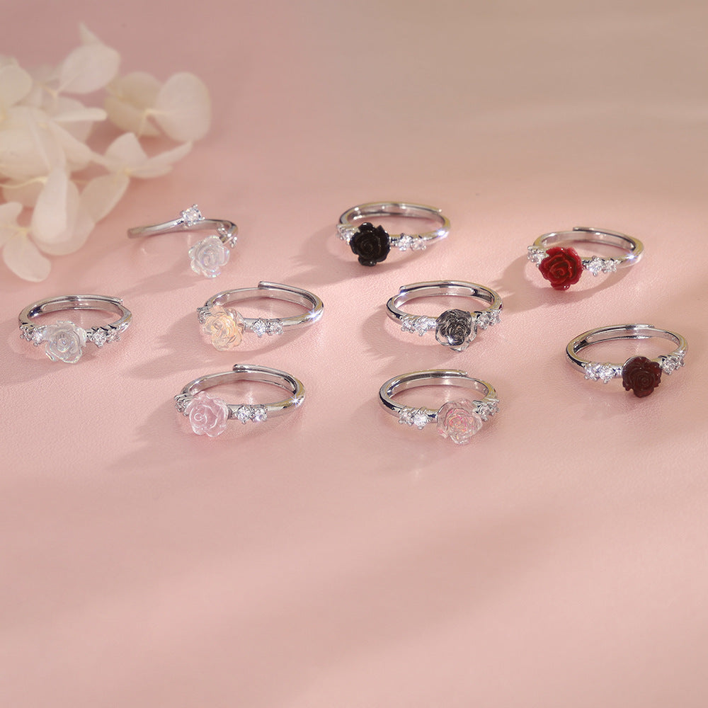 Selection Camellia Light Luxury High Sense Refined Rhinestone Colorful Rose Ring