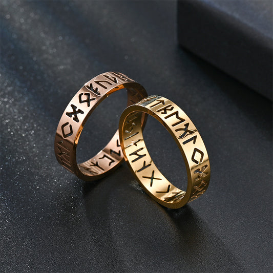 Women's & Men's Viking Text Stainless Steel Hollow Titanium Rings
