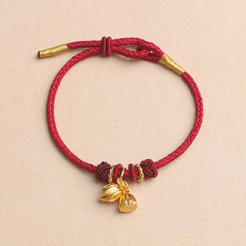 Women's & Men's Red Rope Alluvial Gold Ingot God Of Bracelets