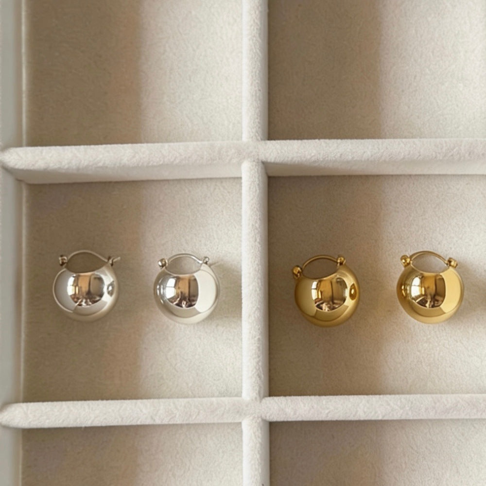 Women's French Simplicity Advanced Classic Design Gold Sier Spherical Earrings