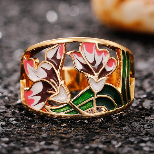 Oil Dripping Pattern Hip Hop Ethnic Rings