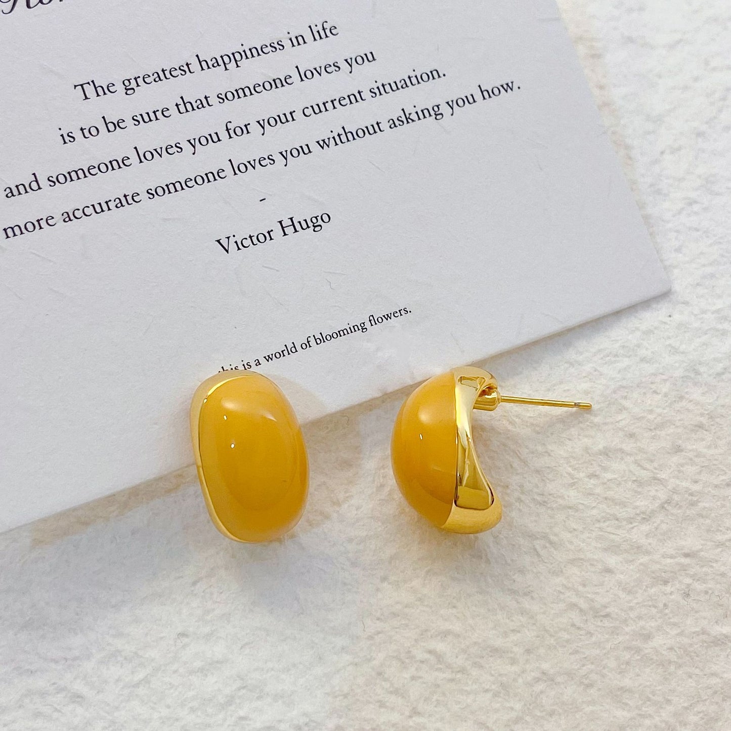 Plated Real Gold Ginger Flower Enamel Drip Glazed Female Sweet Earrings