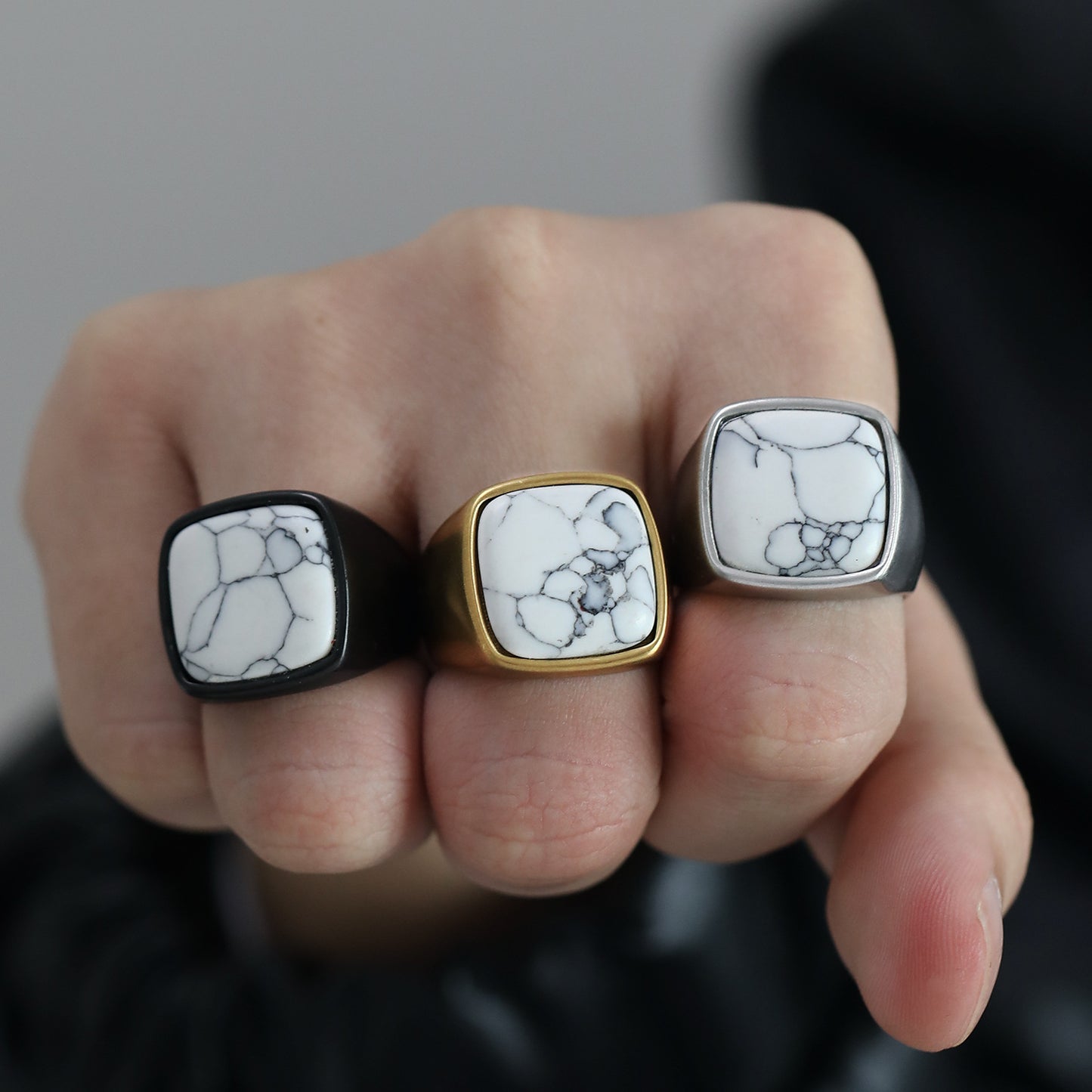 Men's Personality Retro Natural Gemstone Titanium Steel Ring