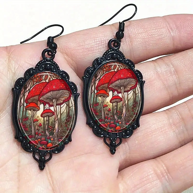 Women's Coffee Billion Ornament Gothic Personality Halloween Oval Earrings